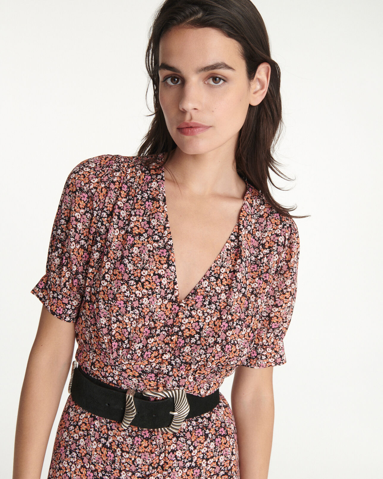 The Kooples DAMEN PINK langes kleid bedruckt bezogene knöpfe