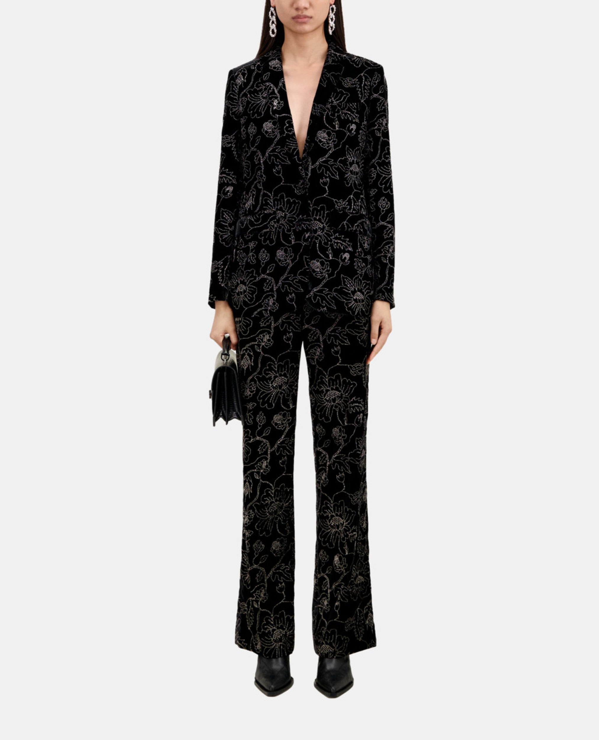 Black velvet suit jacket, BLACK, hi-res image number null