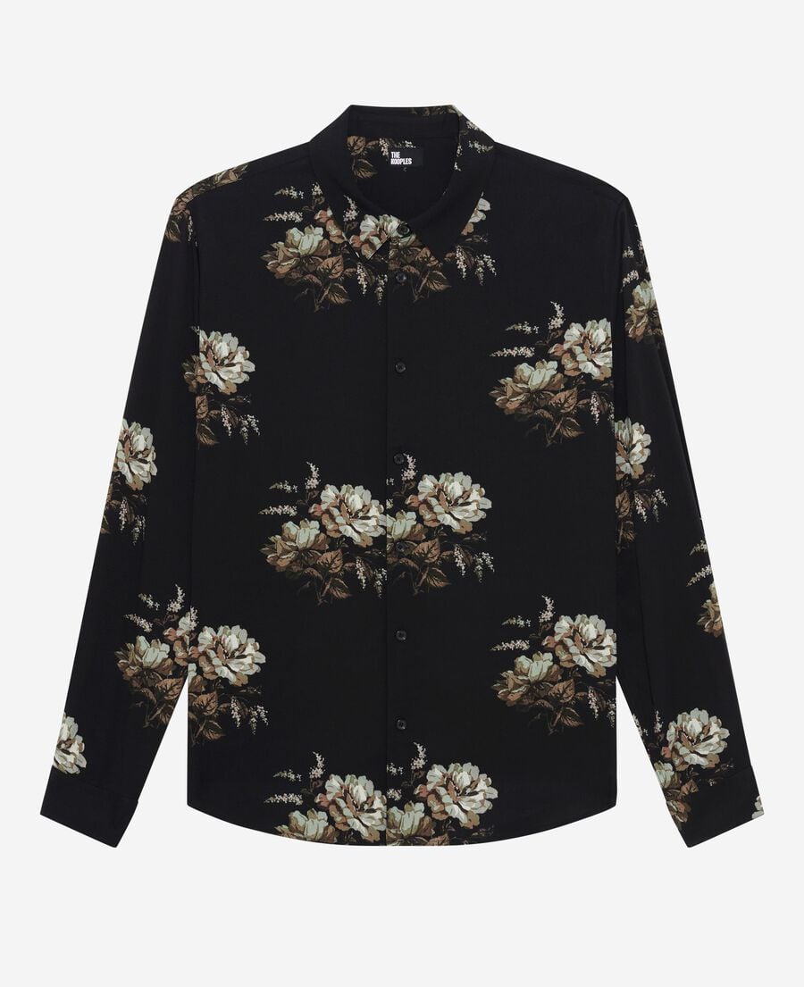 The Kooples MEN BLACK / GREEN / WHITE green and black floral print shirt