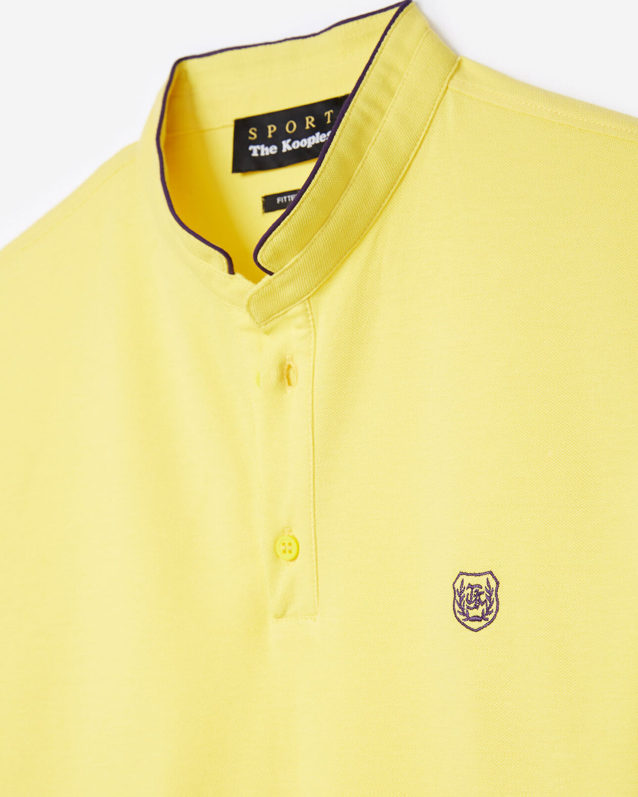 The Kooples MEN CANARY YELLOW / PURPLE bright yellow cotton polo shirt with officer collar and purple details