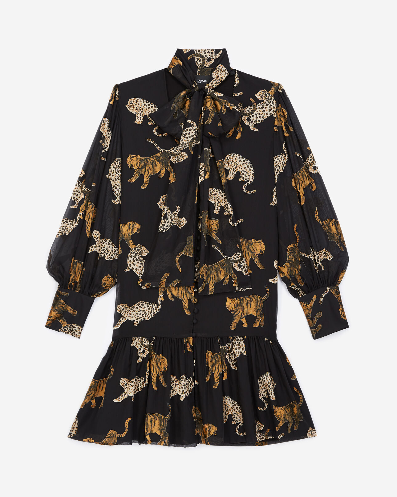 The Kooples WOMEN BROWN short black dress with leopard print