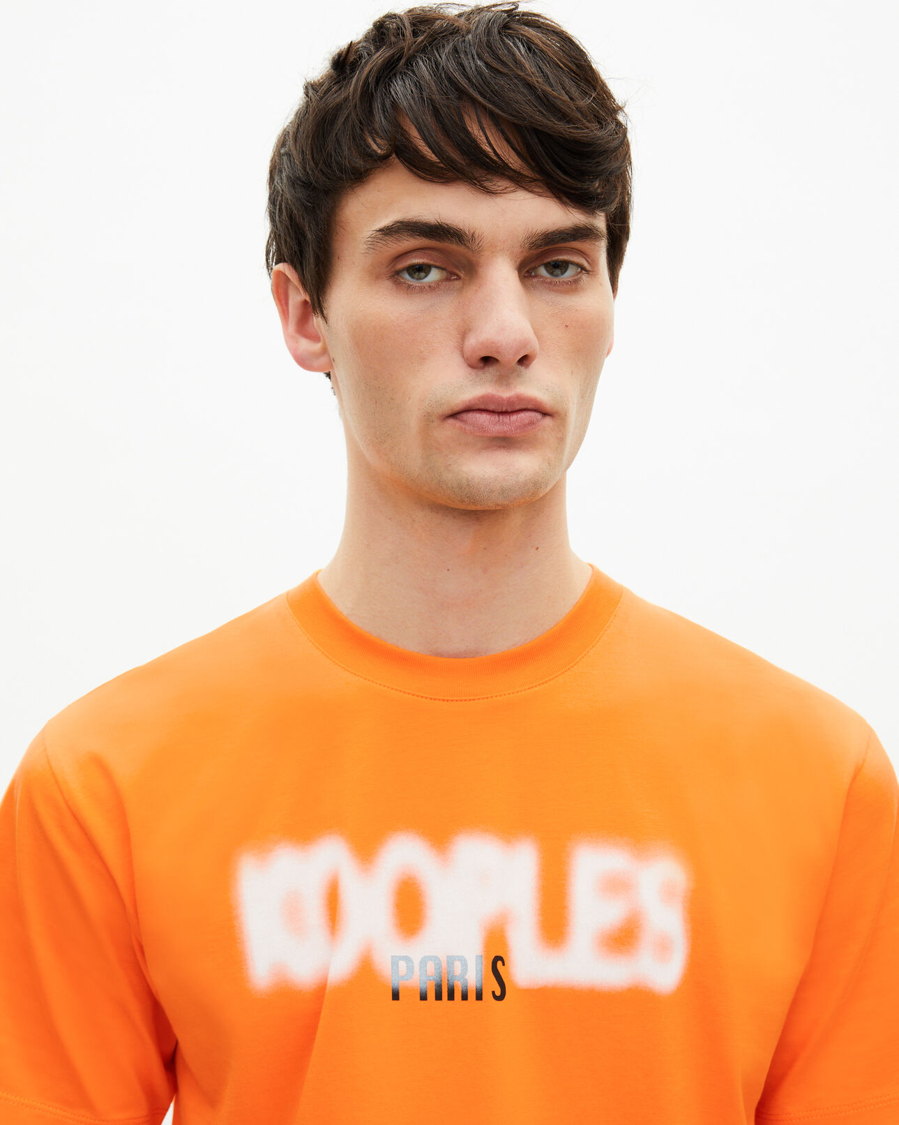 The Kooples MEN ORANGE t-shirt with orange logo screen print