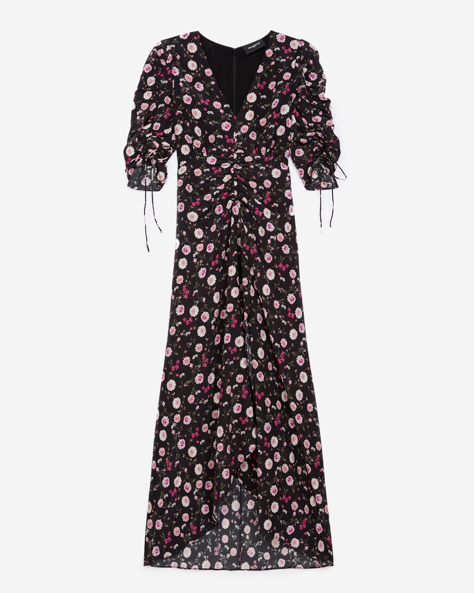Robe longue noire et rose imprimé fleuri, BLACK / PINK, hi-res image number null