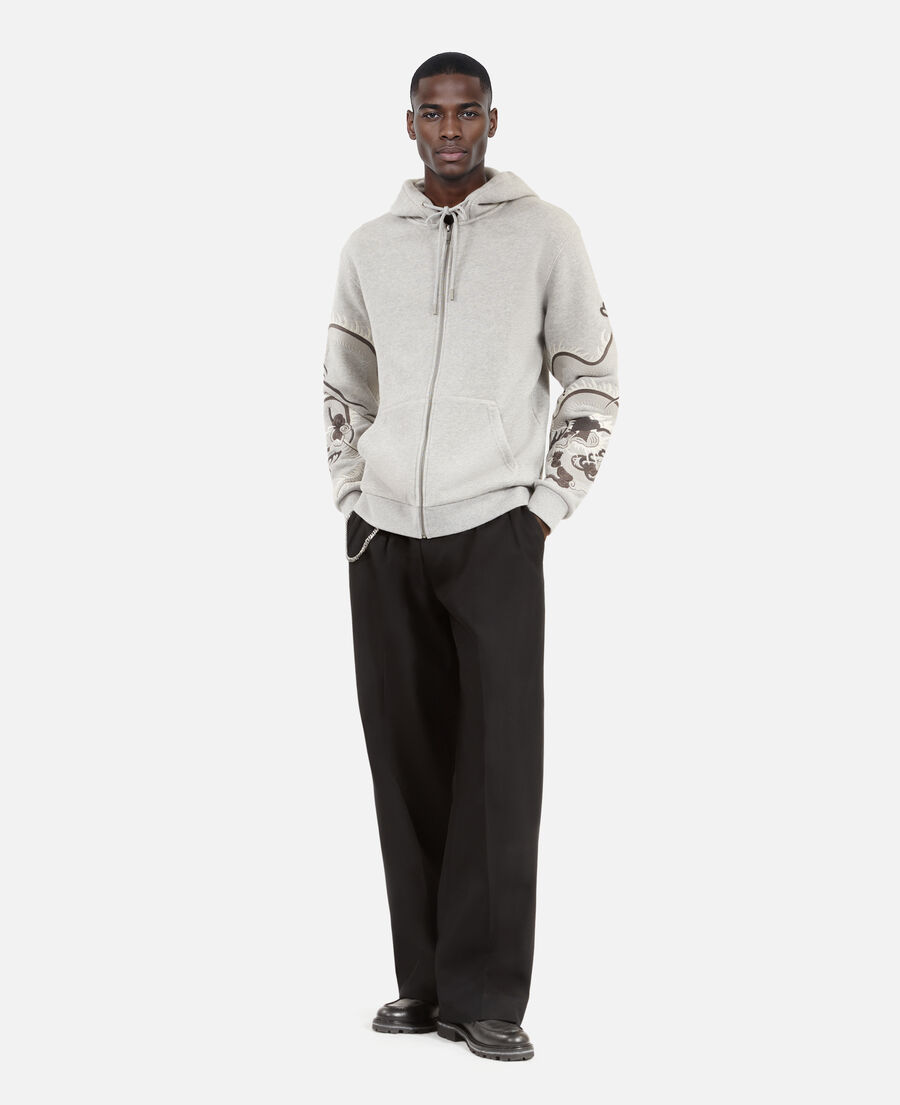 The Kooples H GREY MELANGE grey embroidered sleeve hoodie