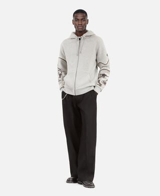 The Kooples MEN GREY MELANGE grey embroidered sleeve hoodie