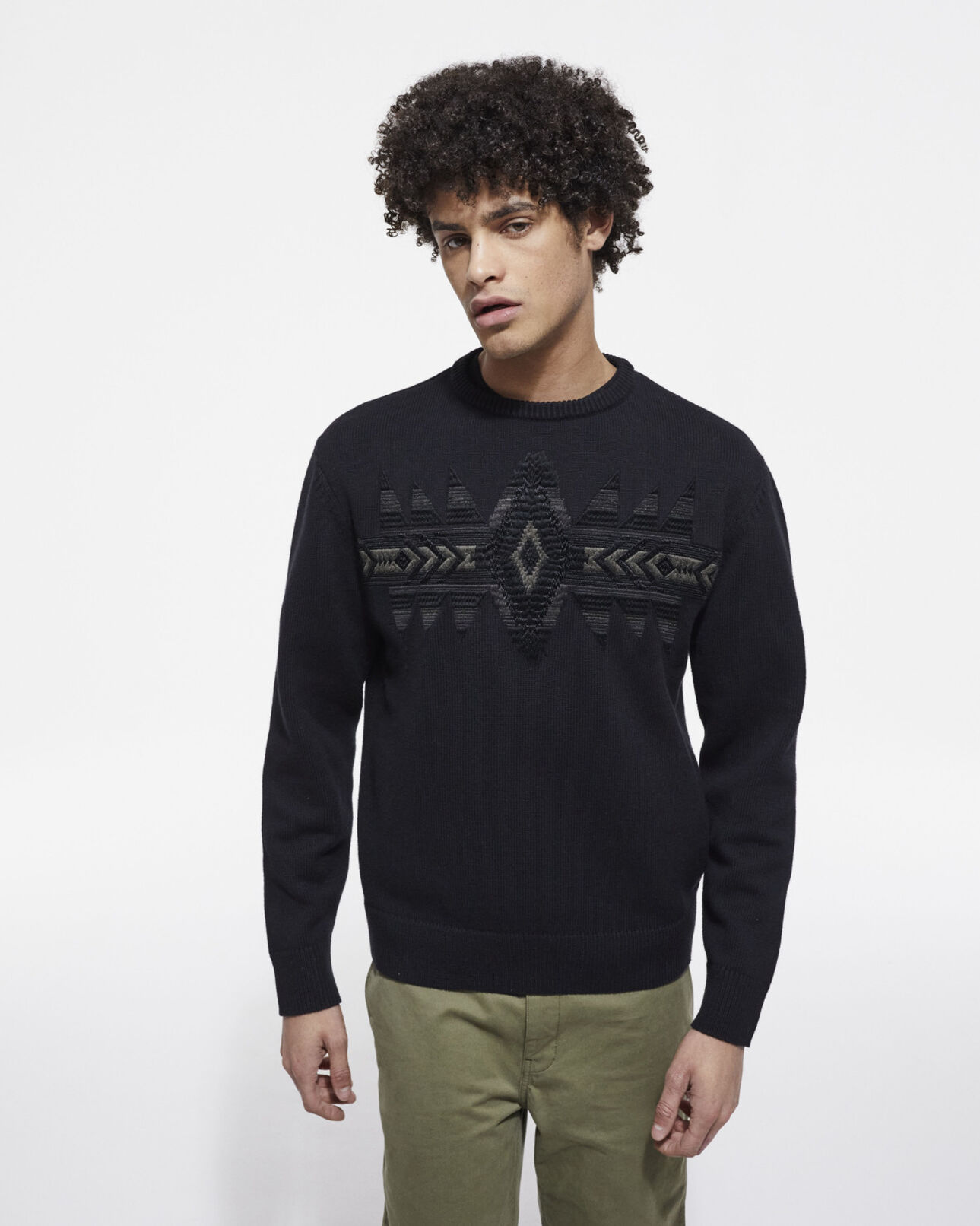 The Kooples MEN BLACK DARK GREY geometric print sweater