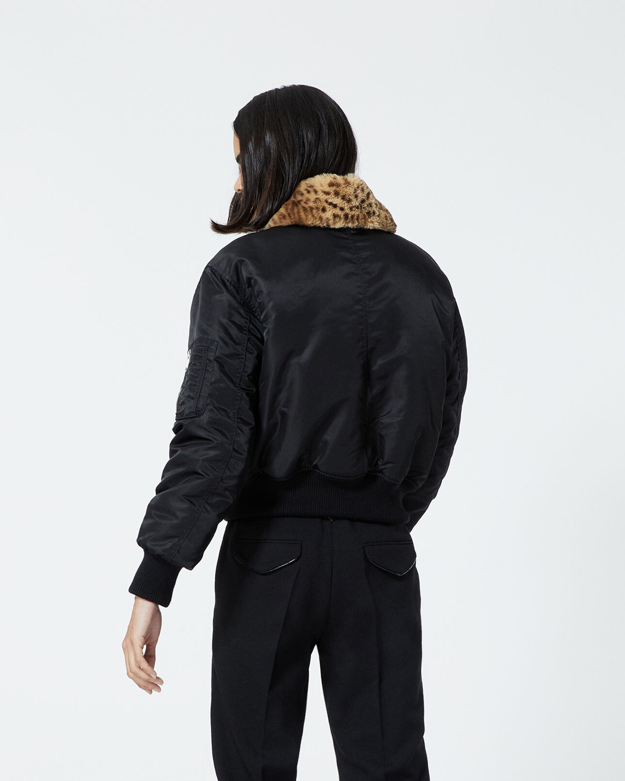 The Kooples FEMME BLACK blouson tissu technique noir col fourré