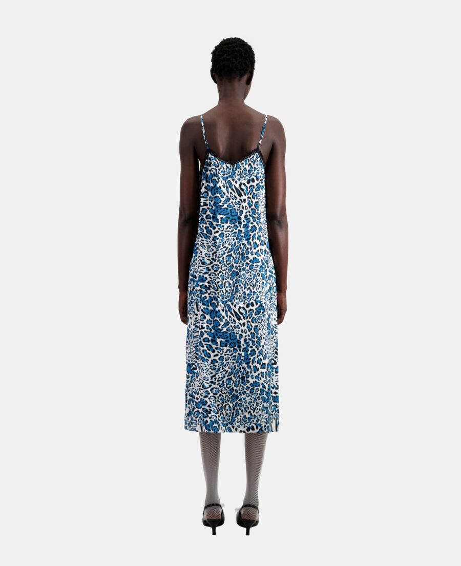 long printed silk slip dress with lace details