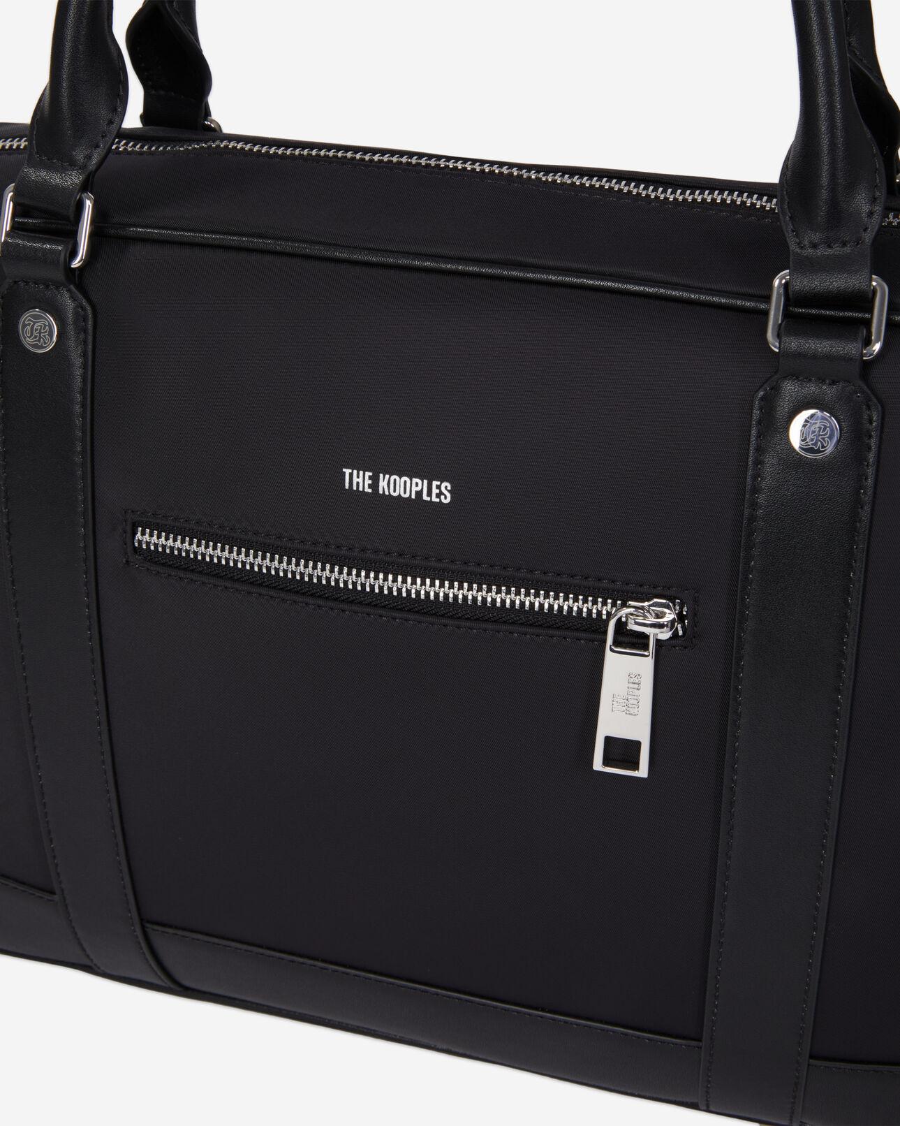 The Kooples MEN BLACK briefcase in black leather and nylon fiber