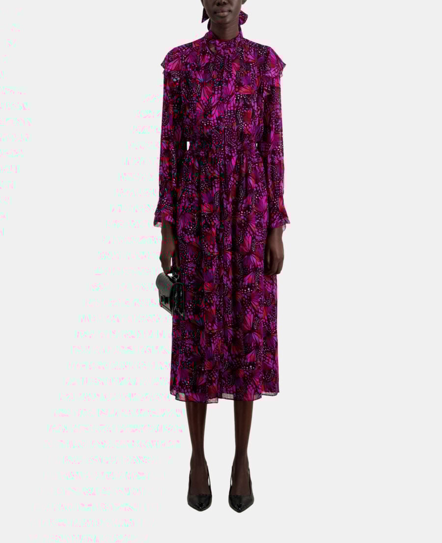 The Kooples FEMME PINK robe longue imprimée avec volants