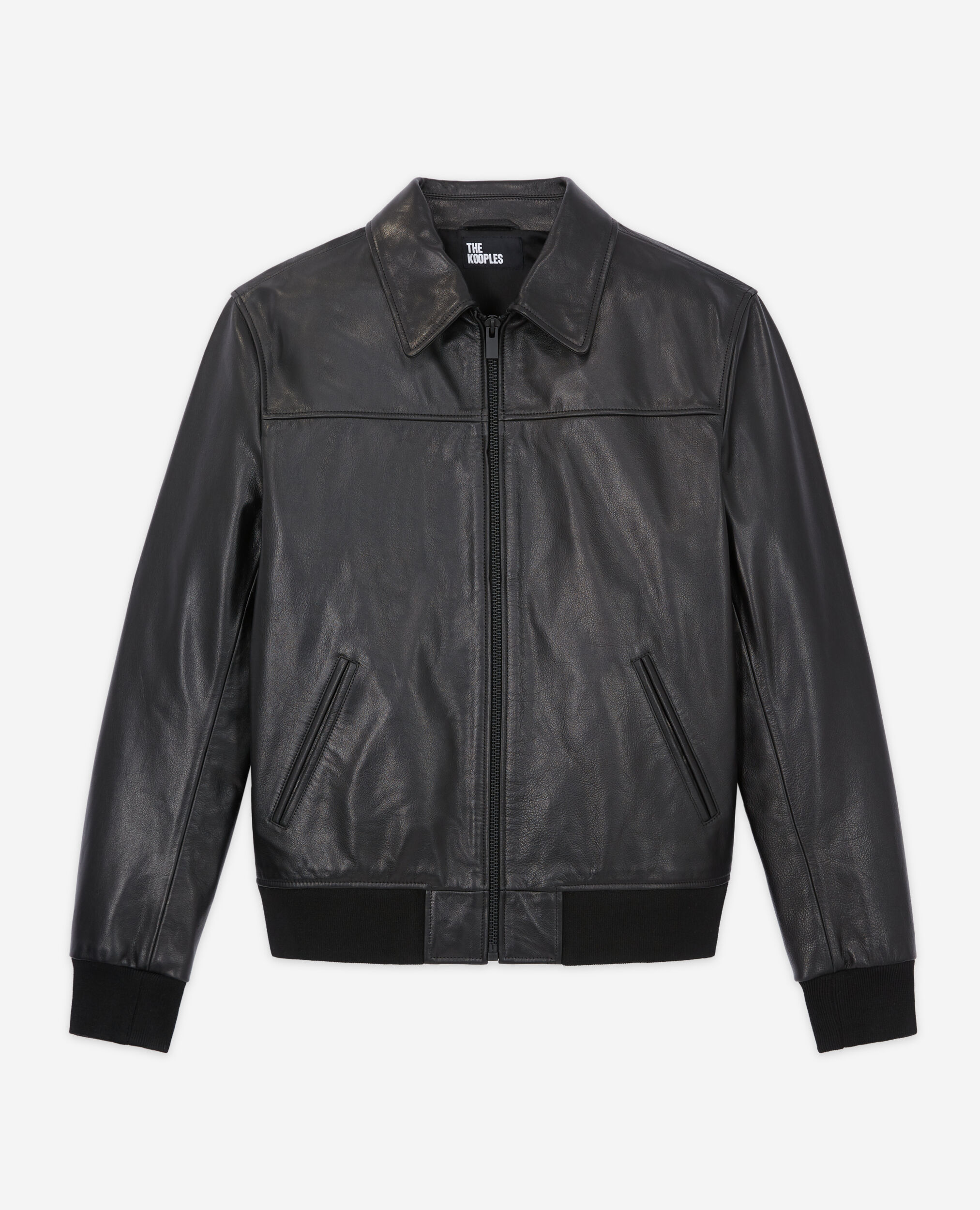 Blouson en cuir noir, BLACK, hi-res image number null