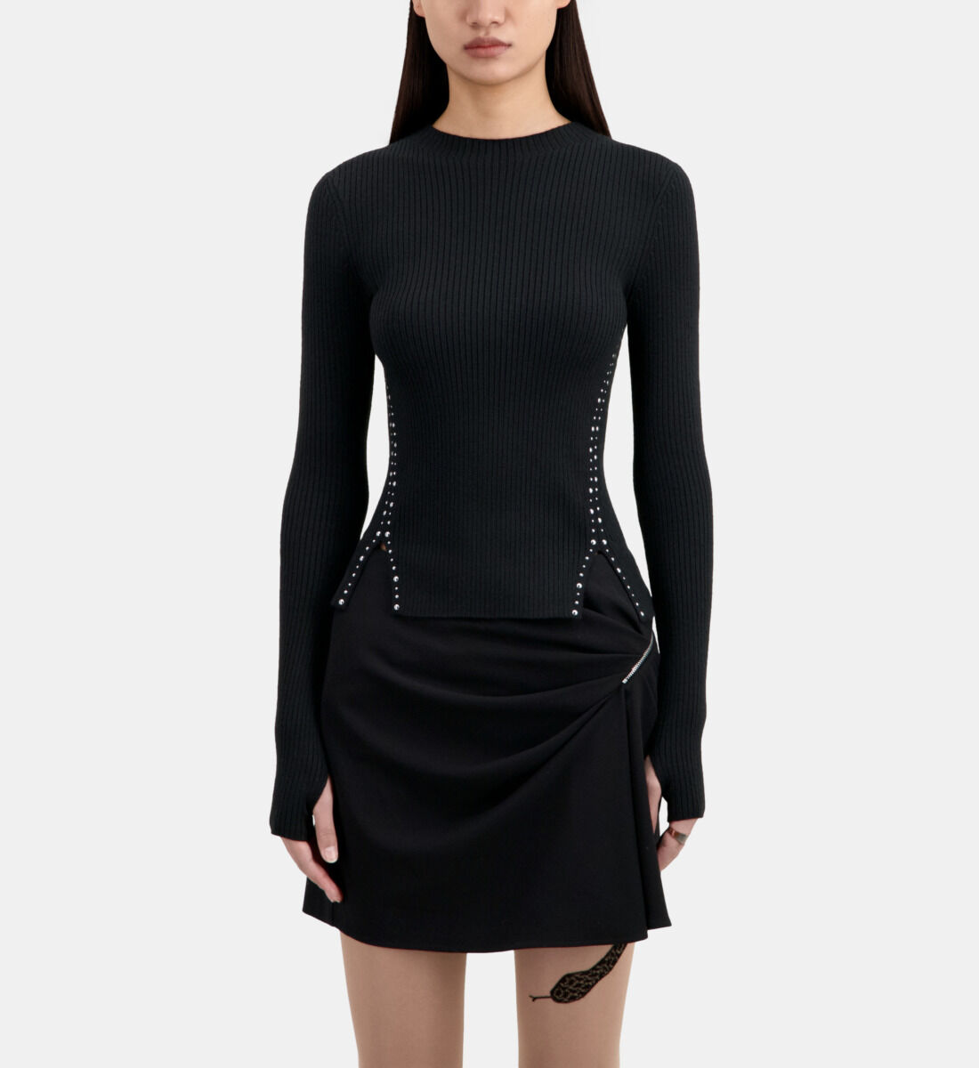 Black knit sweater with studs