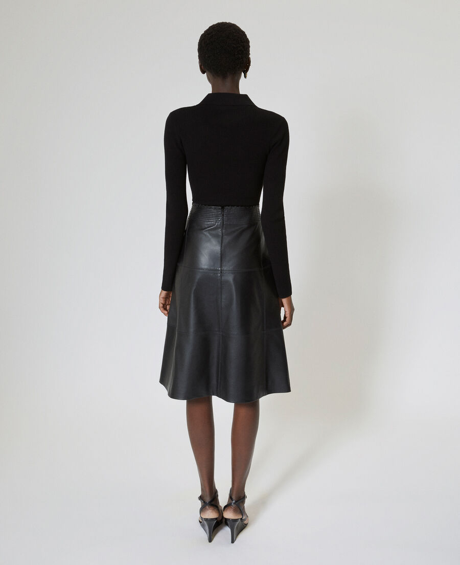 The Kooples F BLACK black leather midi skirt