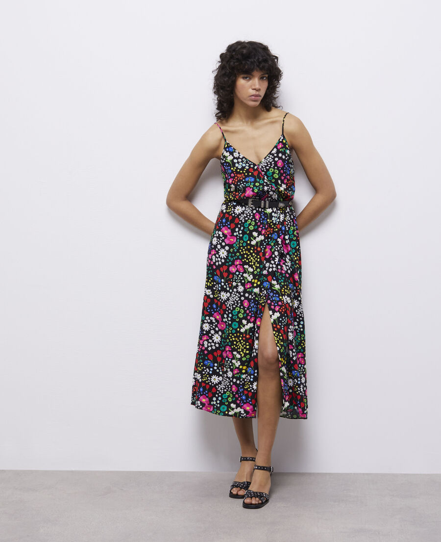 long printed wrap dress
