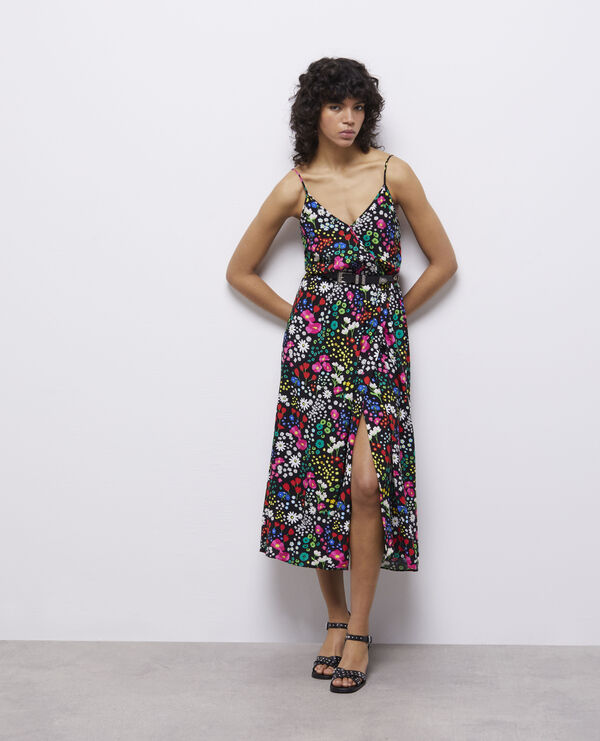 long printed wrap dress