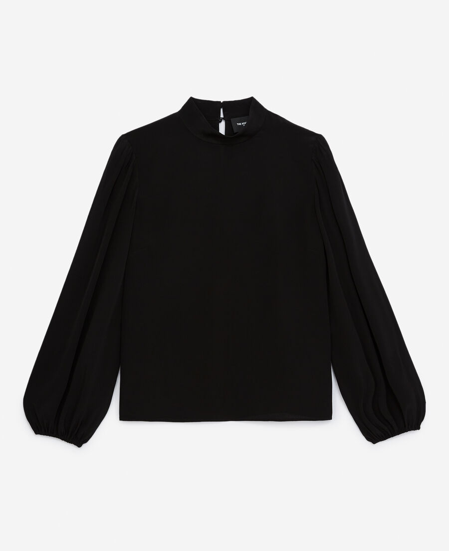 flowing black top with high neck