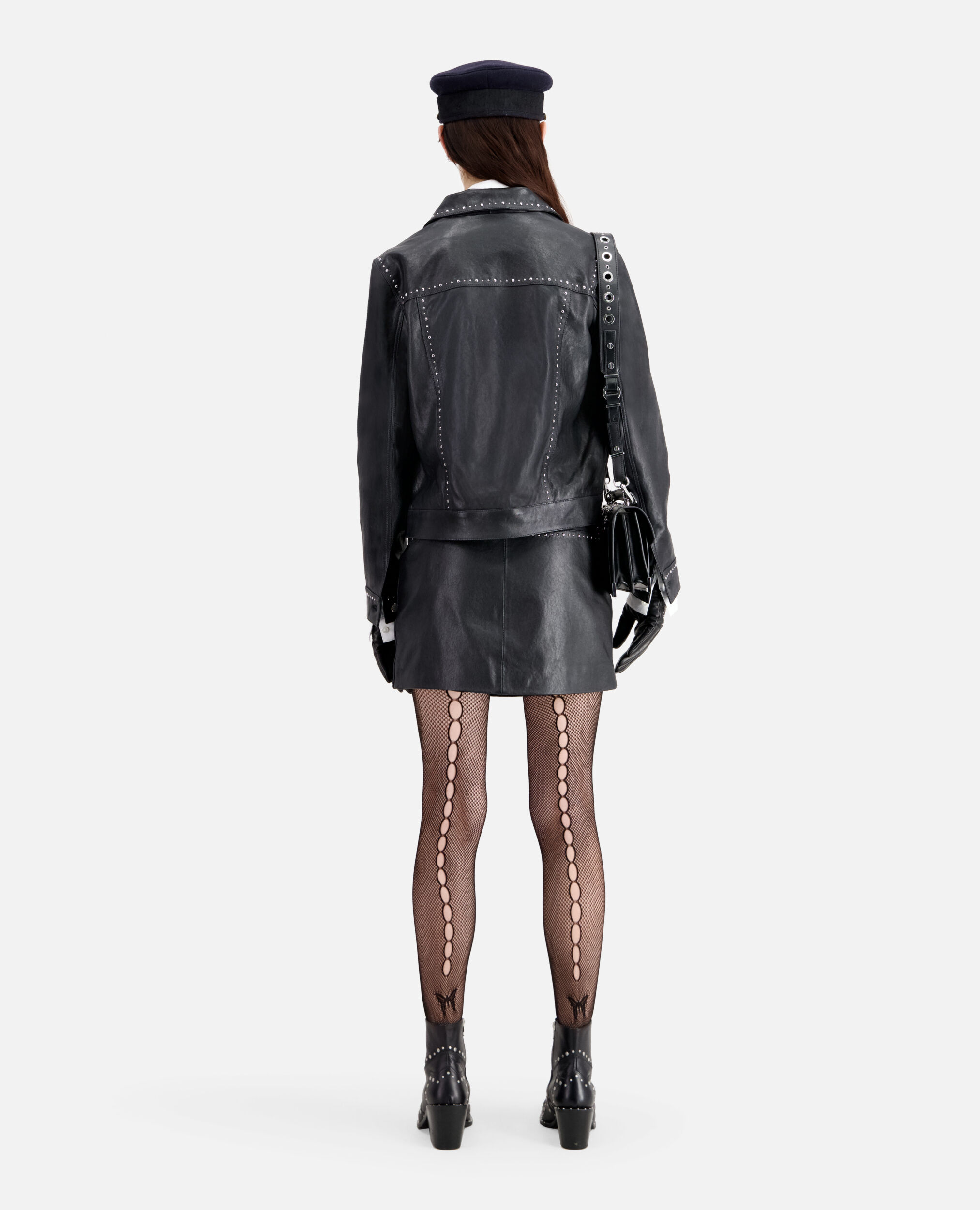 Black leather jacket with studs, BLACK, hi-res image number null