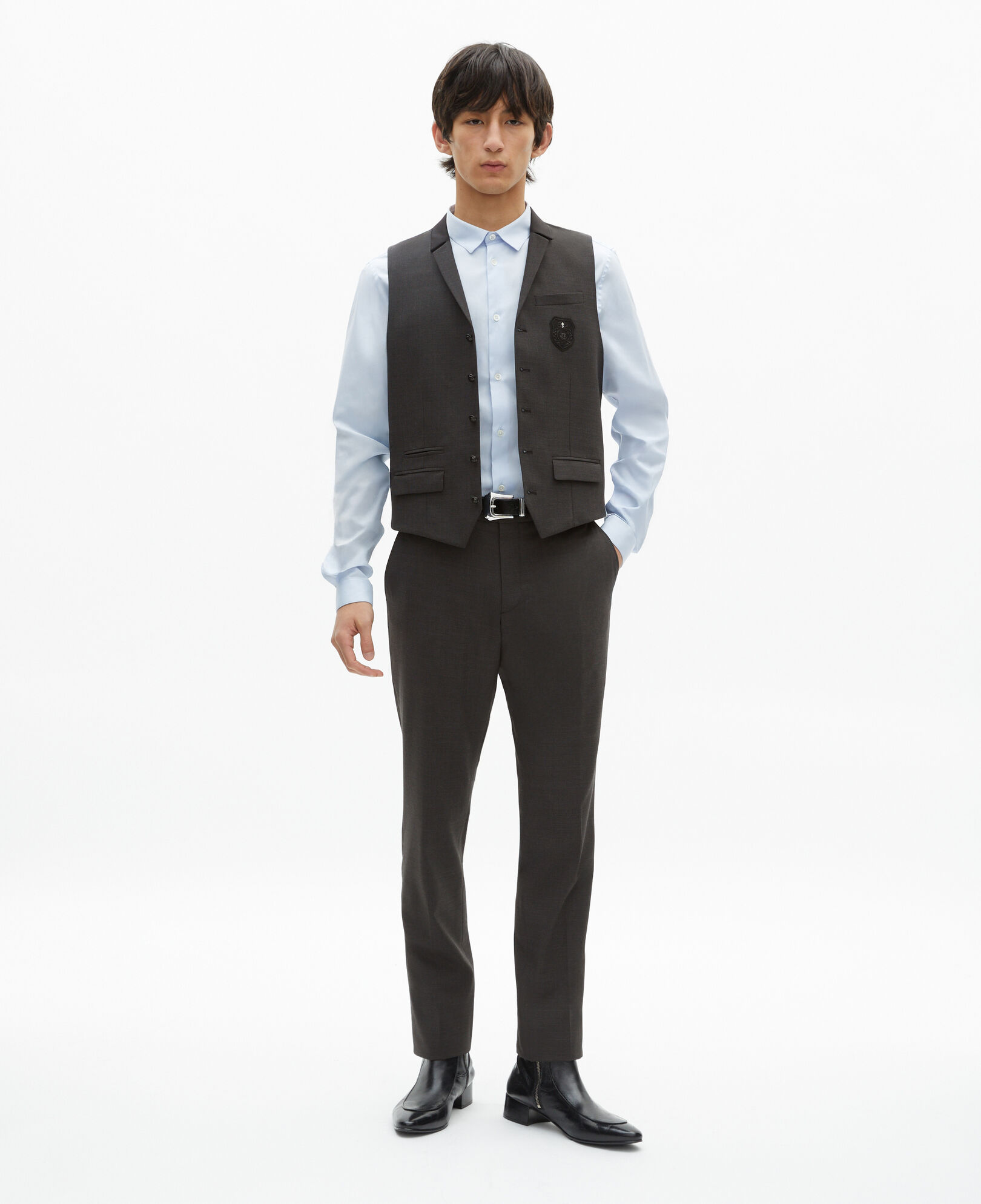 The Kooples HOMME BLACK GREY gilet de costume en laine mélangée micro carreaux noir