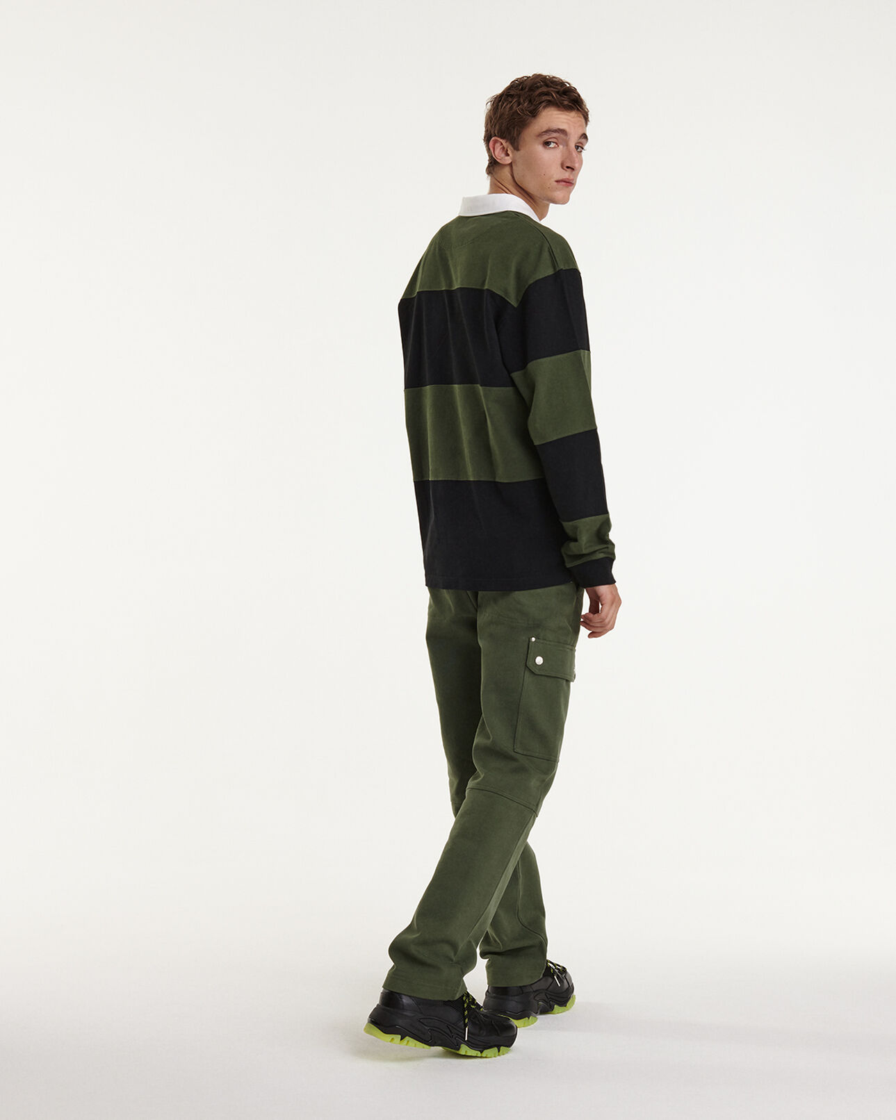 The Kooples HERREN BLACK KAKI poloshirt oversize gestreift dicke baumwolle