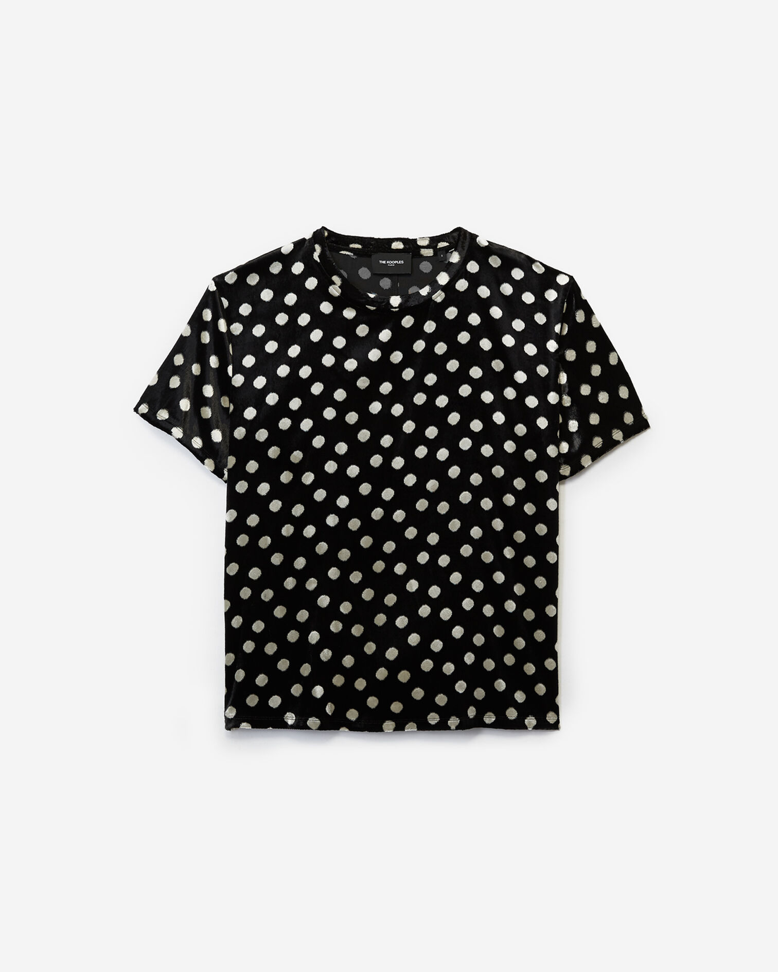 Black velvet top with white polka dots, BLACK, hi-res image number null