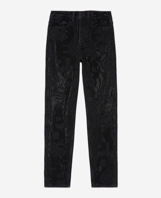 The Kooples WOMEN BLACK WASHED logo black slim-fit jeans with rhinestones