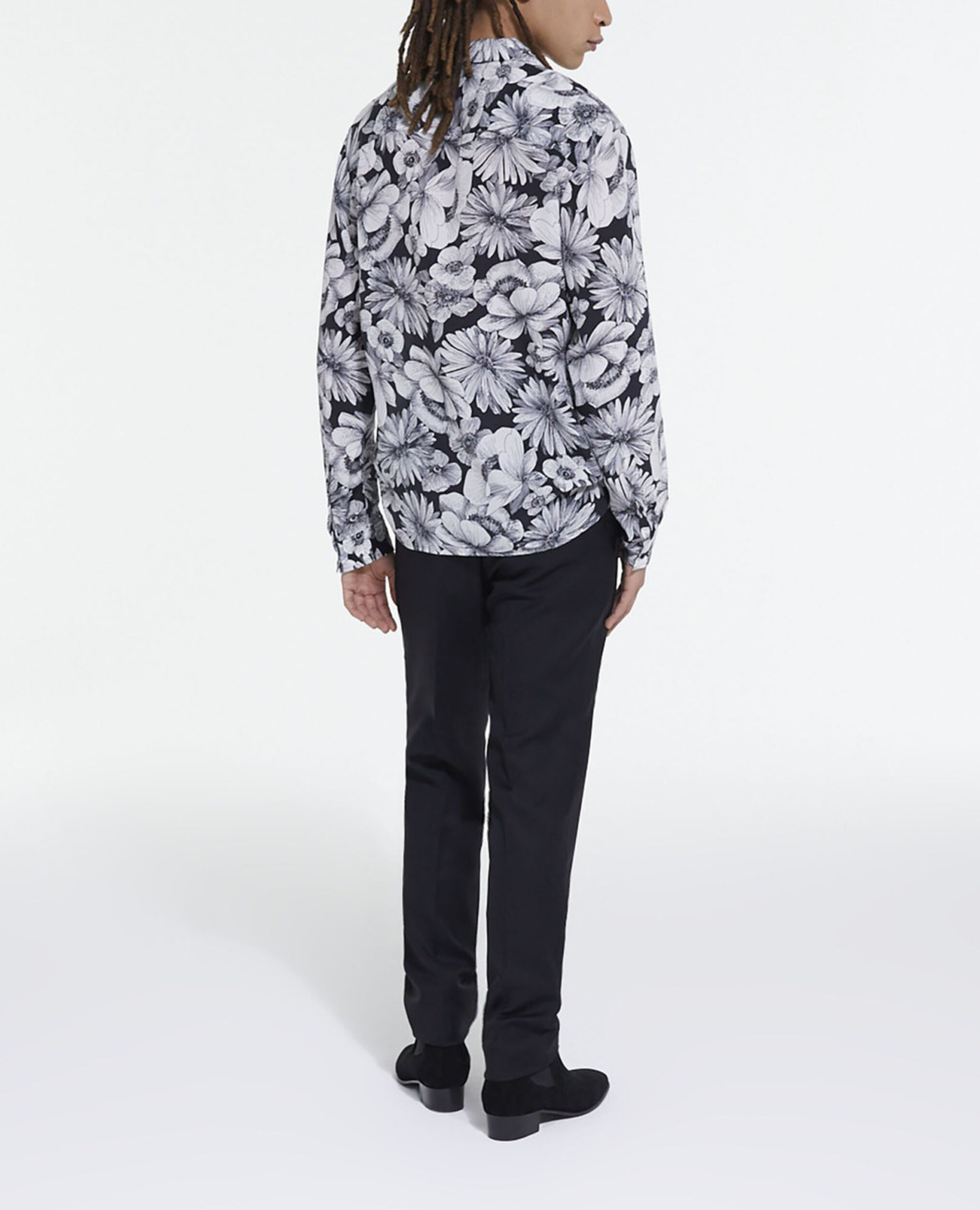 Floral shirt with hawaiian collar, BLACK WHITE, hi-res image number null