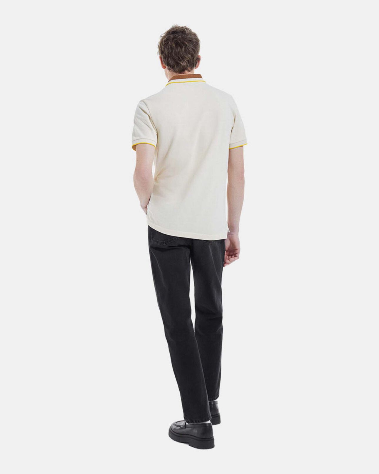 The Kooples MEN ECRU short-sleeved ecru polo with knitted collar