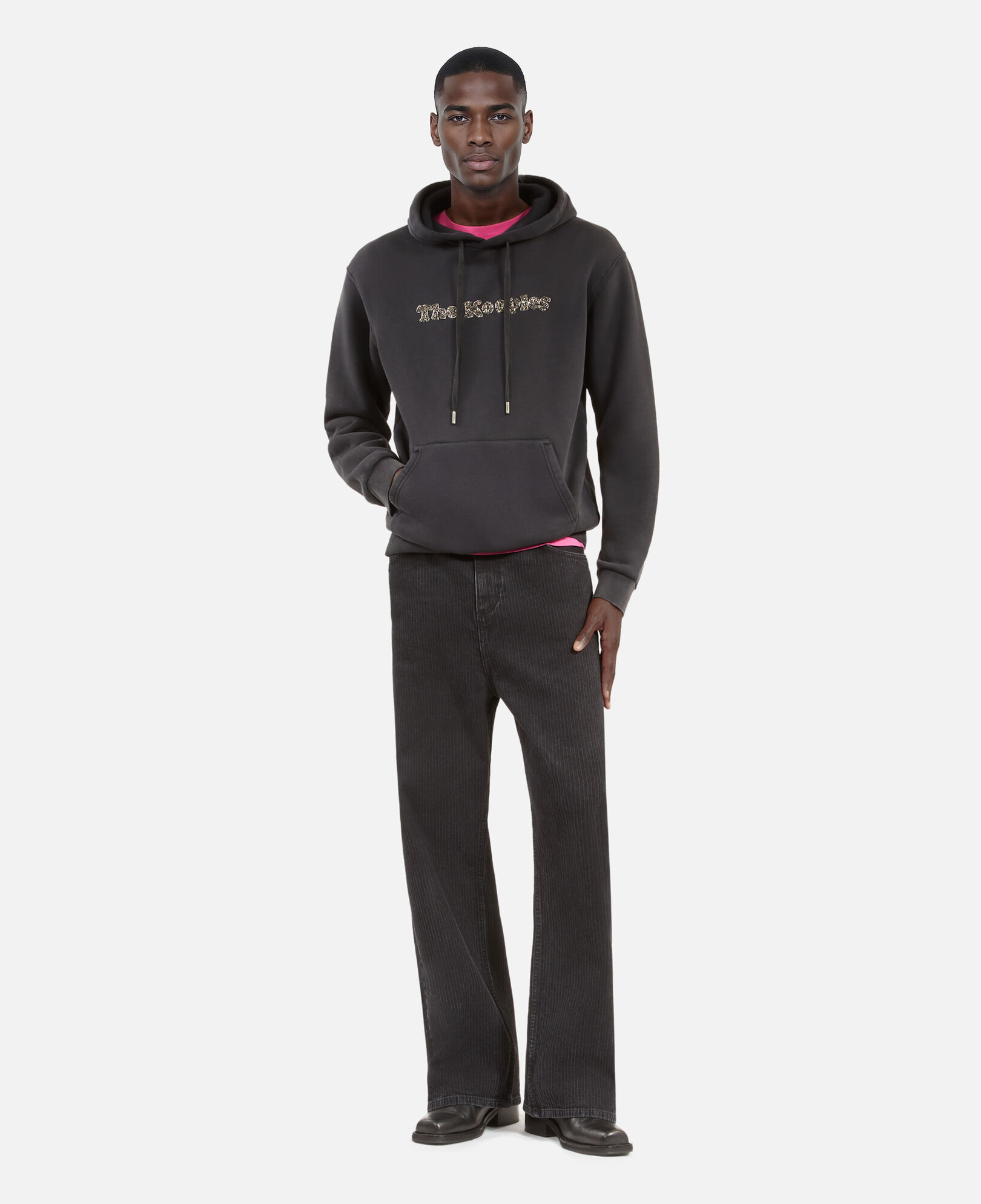 The Kooples HOMME BLACK WASHED sweatshirt logo à capuche noir
