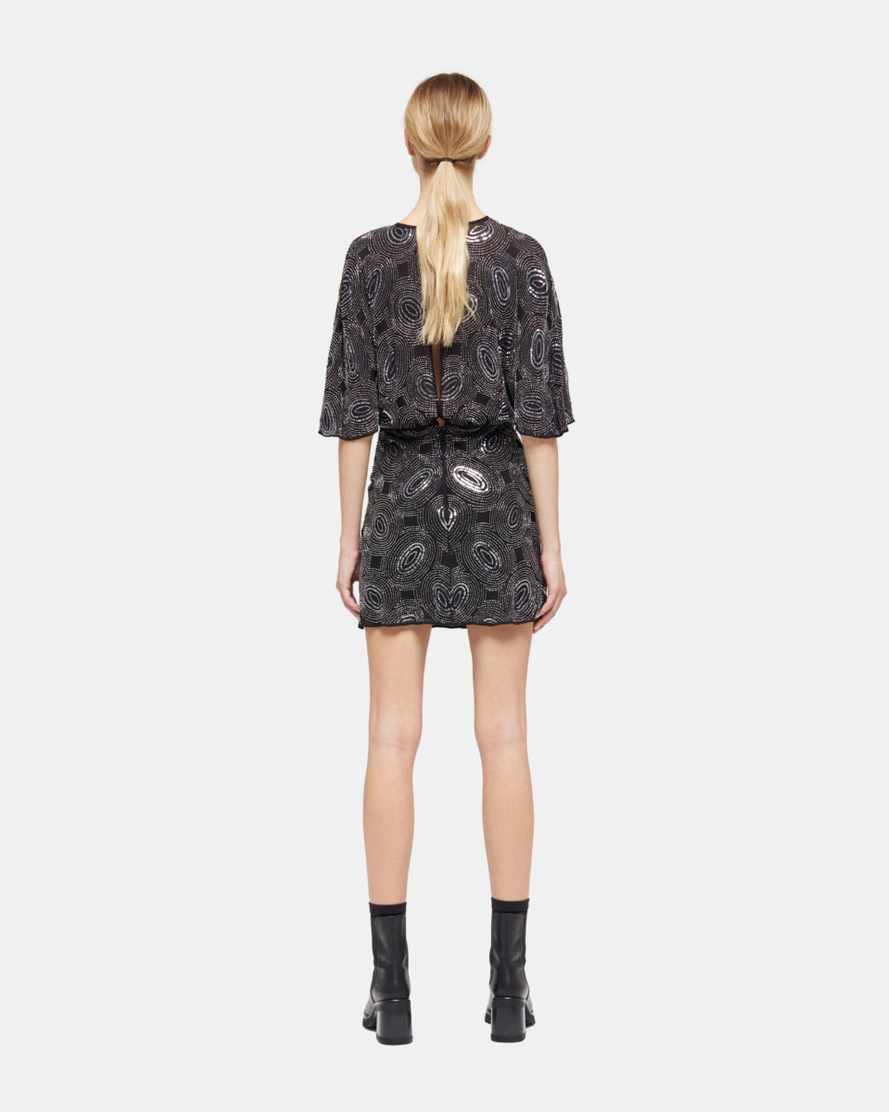 The Kooples WOMEN BLACK short black dress with rhinestones