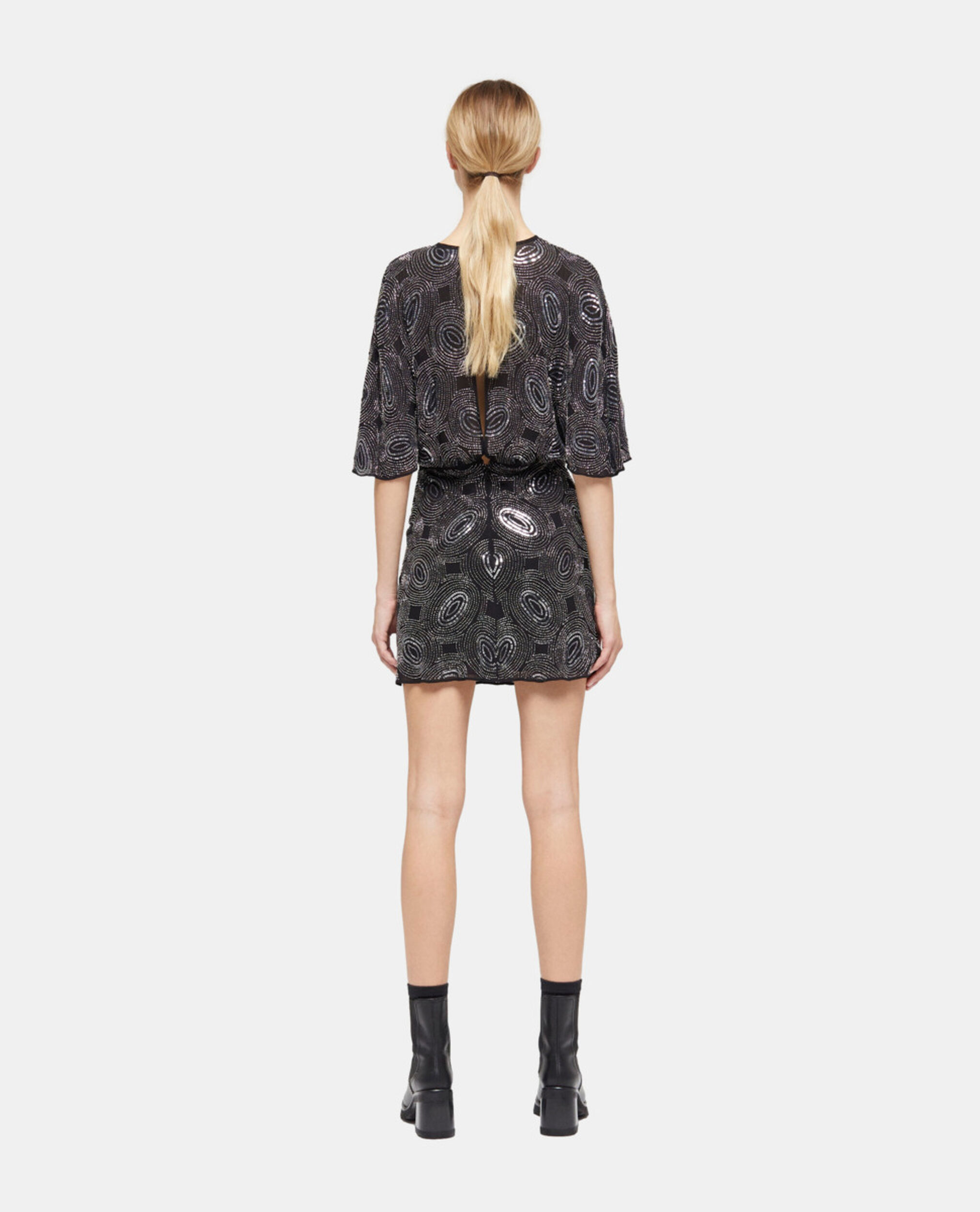 Schwarzes kurzes Kleid mit Strassbesatz, BLACK, hi-res image number null
