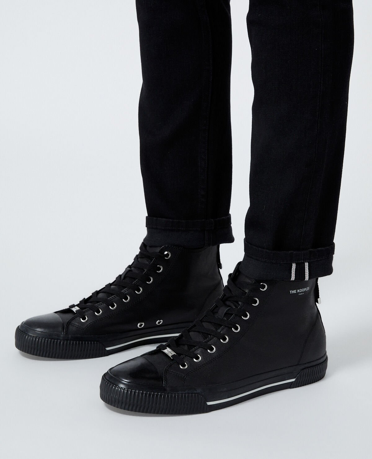 Mens black leather high top trainers top