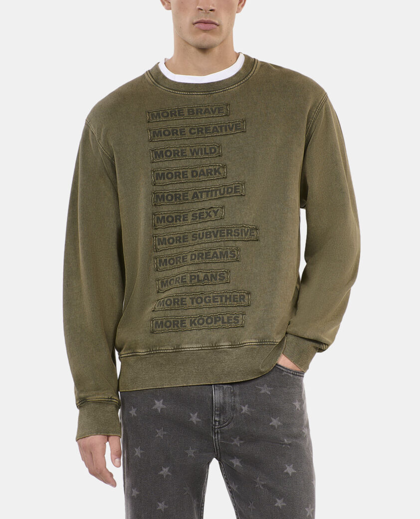 The Kooples HERREN OLIVE NIGHT khakifarbenes sweatshirt mit aufnähern