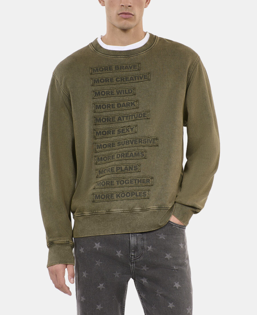The Kooples HOMME OLIVE NIGHT sweatshirt à patchs kaki