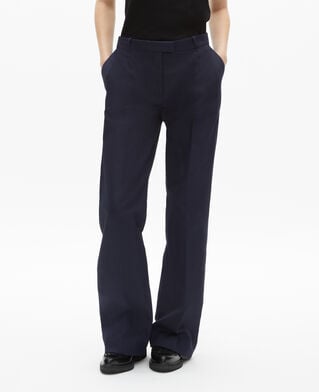 The Kooples WOMEN NAVY straight-leg pants in navy cotton and linen
