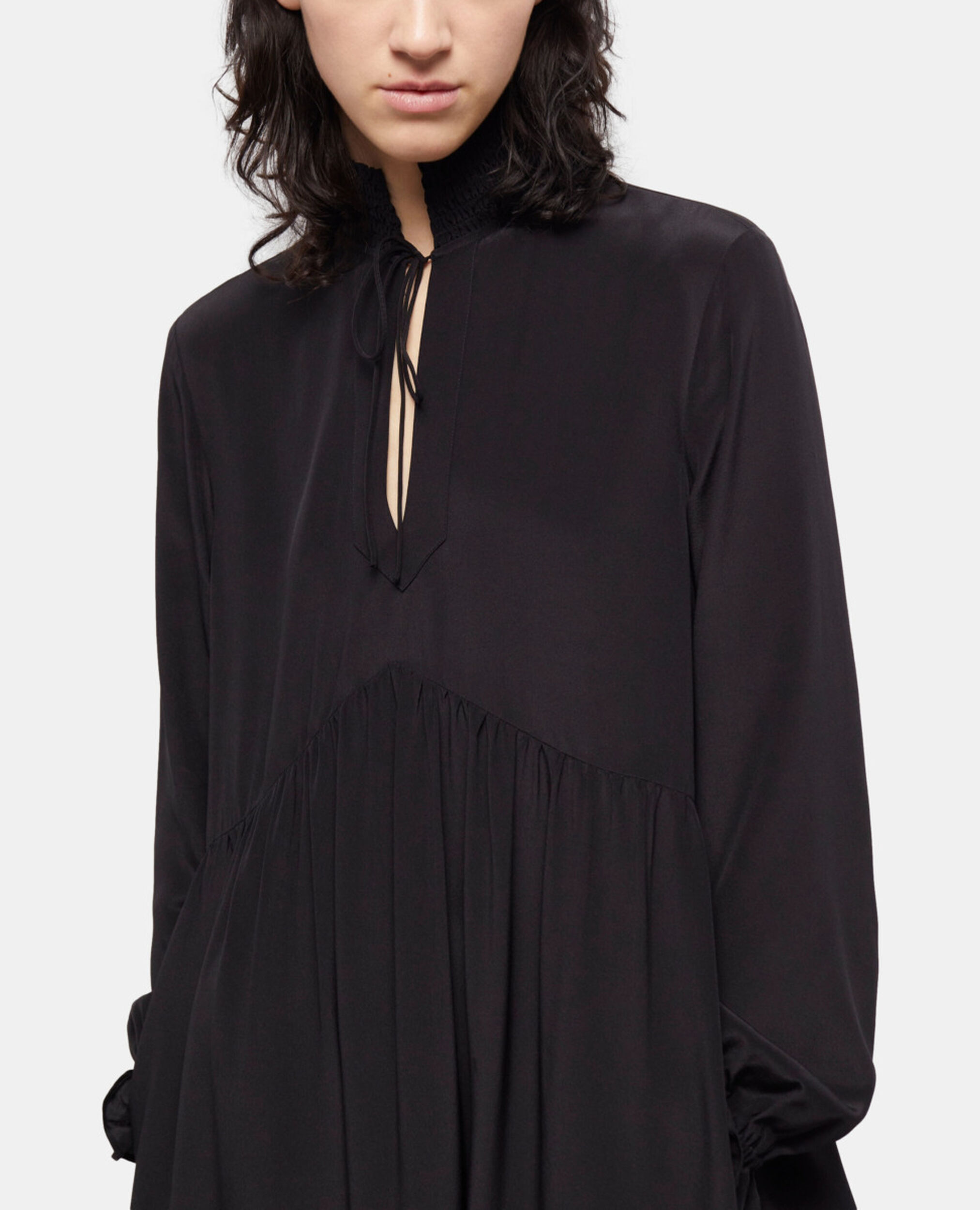 Langes, schwarzes Kleid aus Seide, BLACK, hi-res image number null