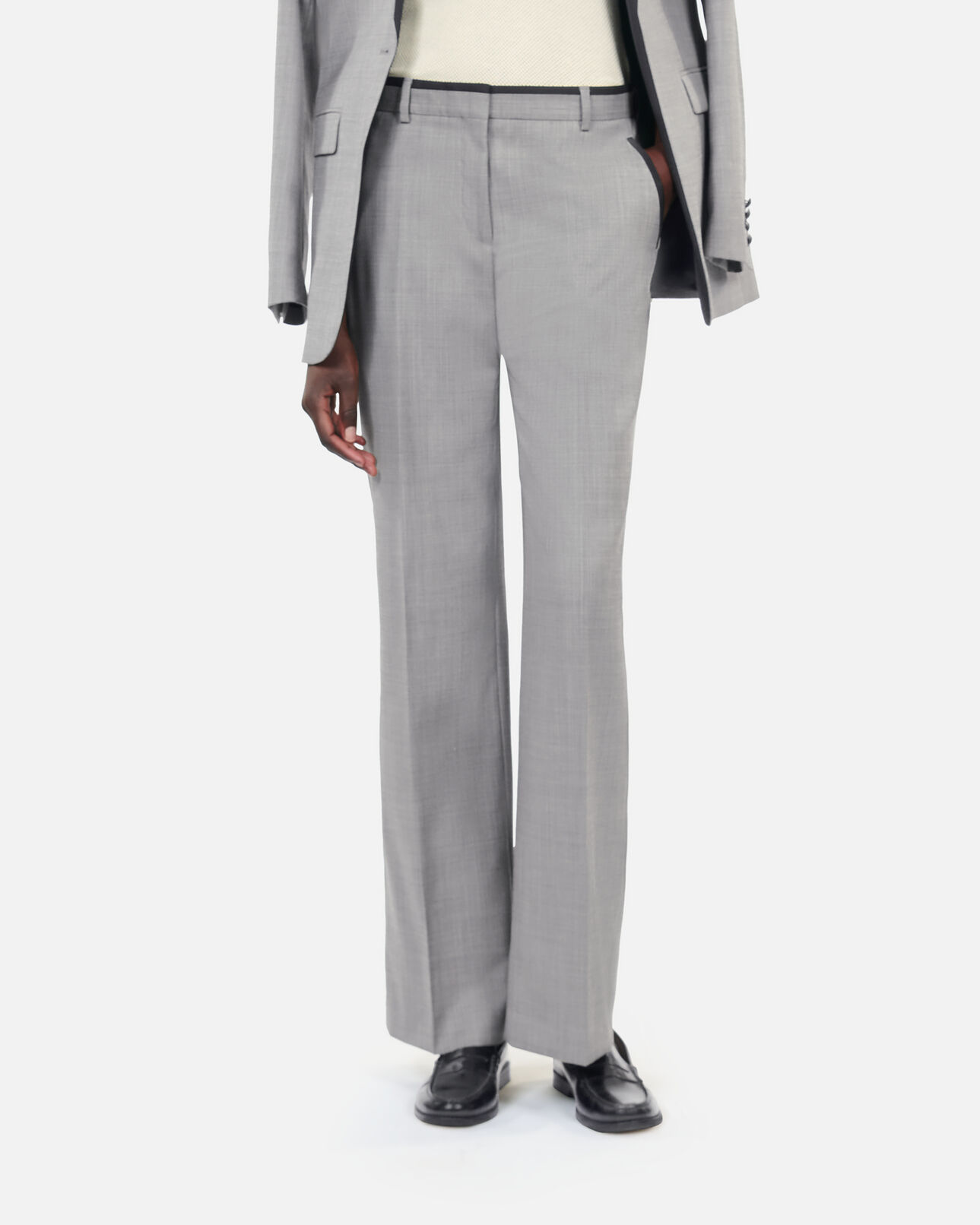 The Kooples WOMEN BEIGE MELANGE straight-legged tailored pants in taupe wool