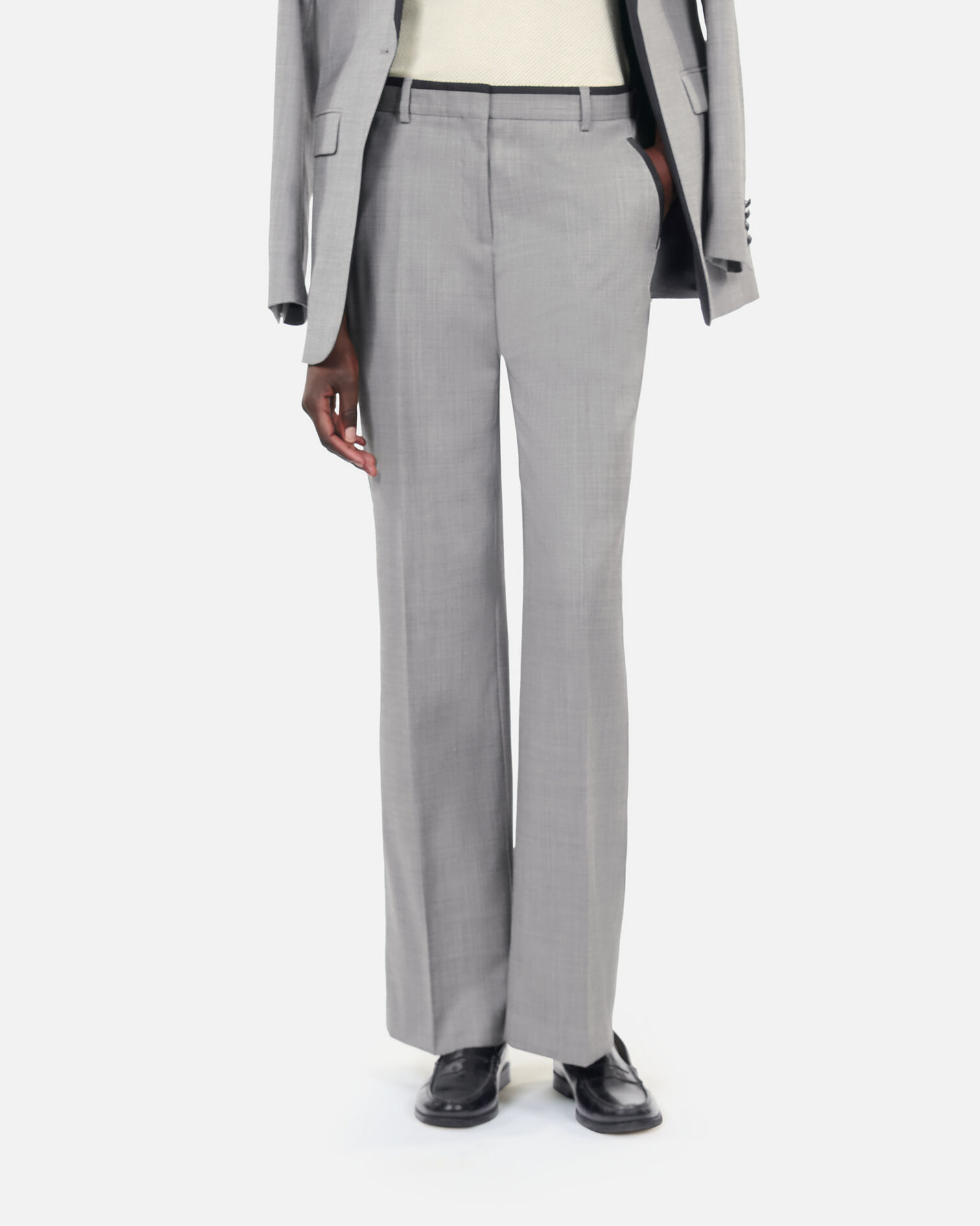 Straight-legged tailored pants in taupe wool, BEIGE MELANGE, hi-res image number null