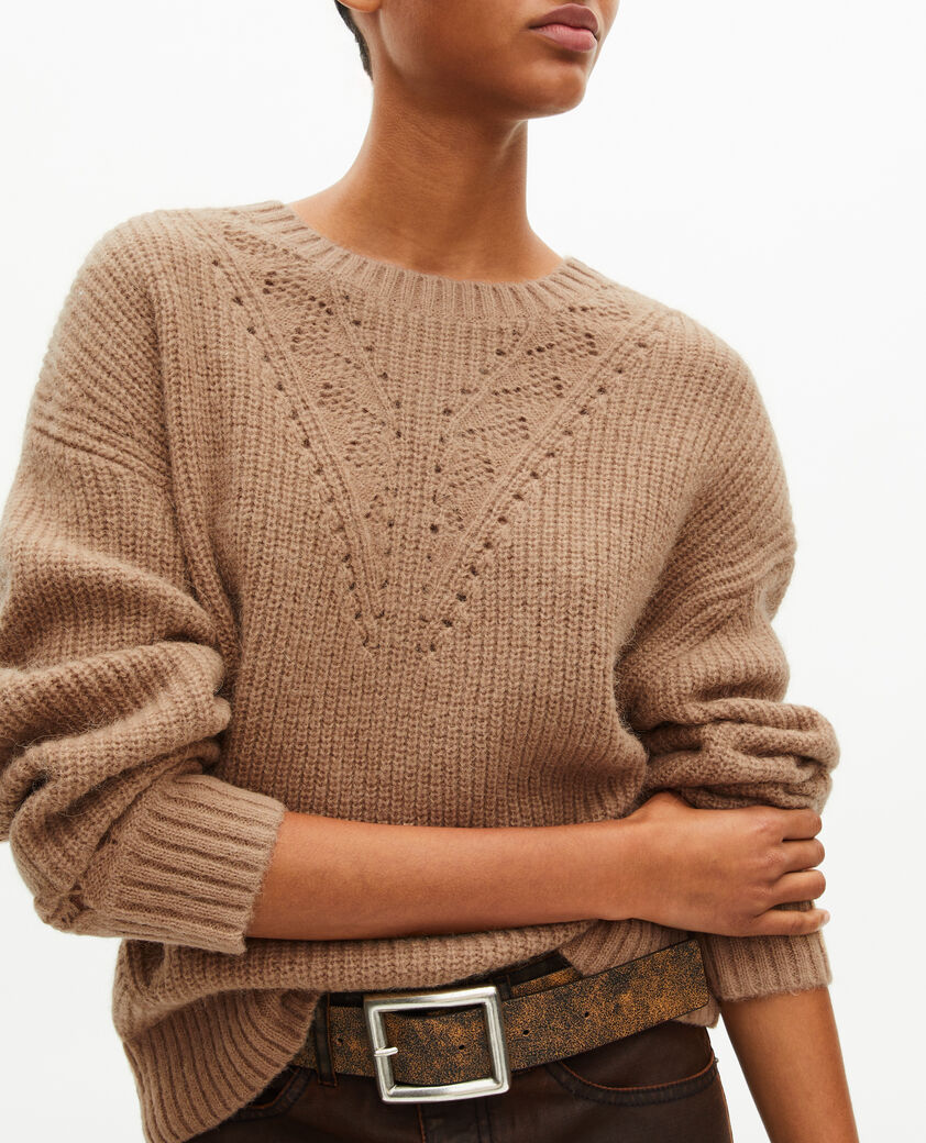 The Kooples DAMEN BROWN-BEIGE camelfarbener pullover aus einer wollmischung