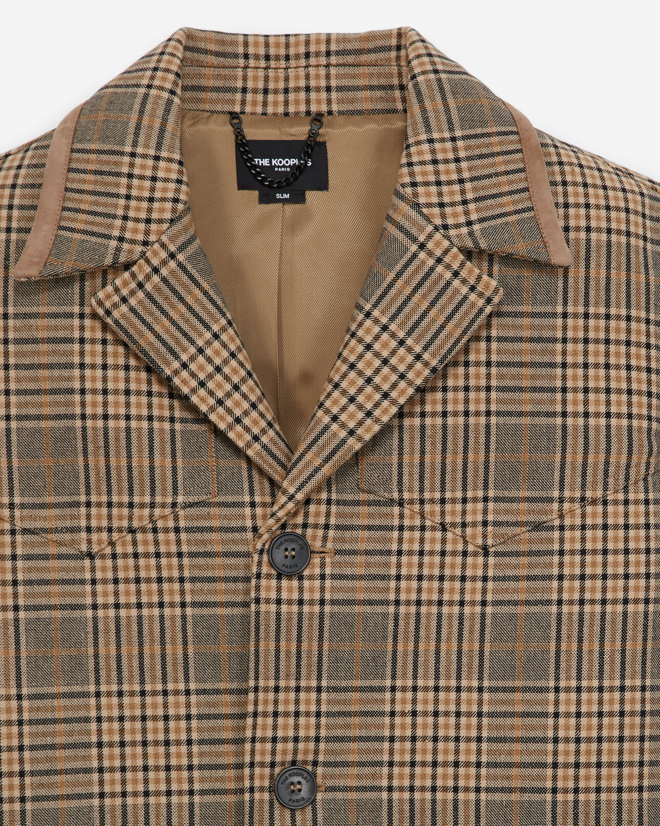 The Kooples HOMME CAMEL / BLACK trench beige et noir à carreaux