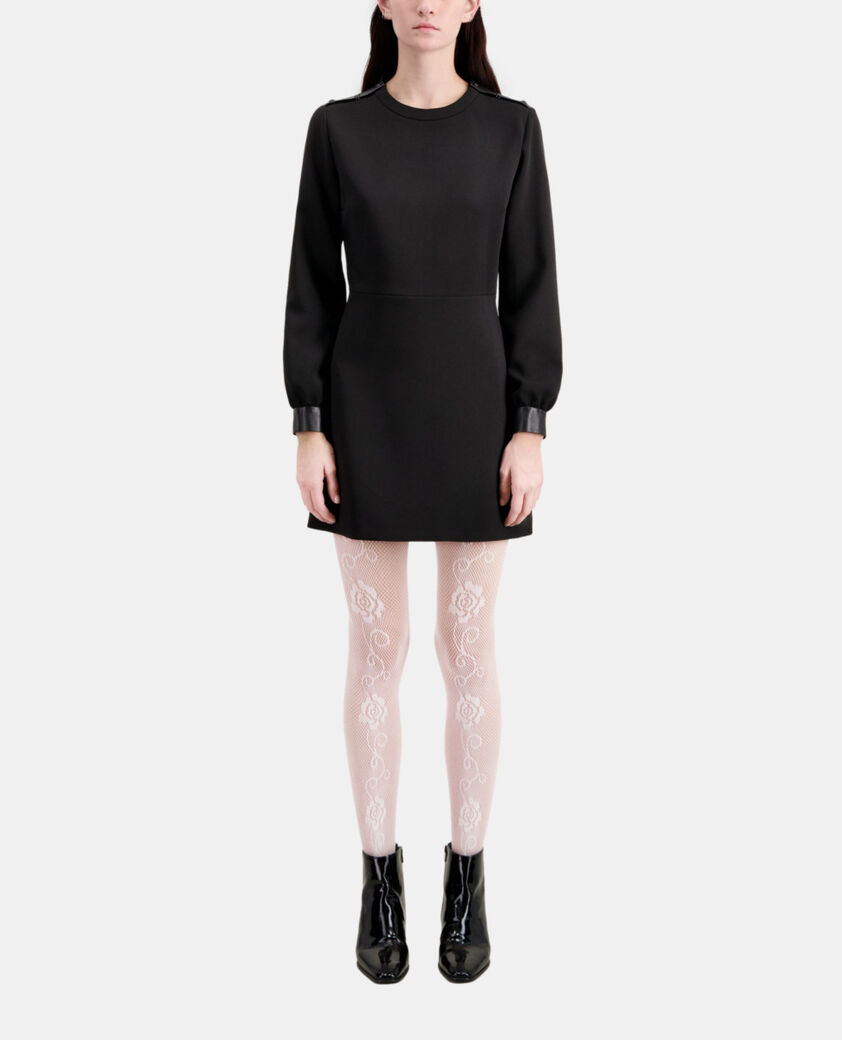 The Kooples F BLACK short crepe dress with leather details