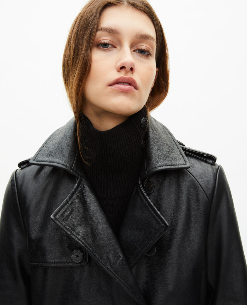 The Kooples MUJER BLACK gabardina larga piel negra