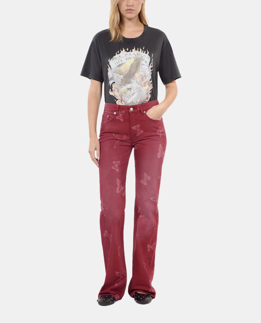 The Kooples FEMME DARK RED jean flare imprimé papillons