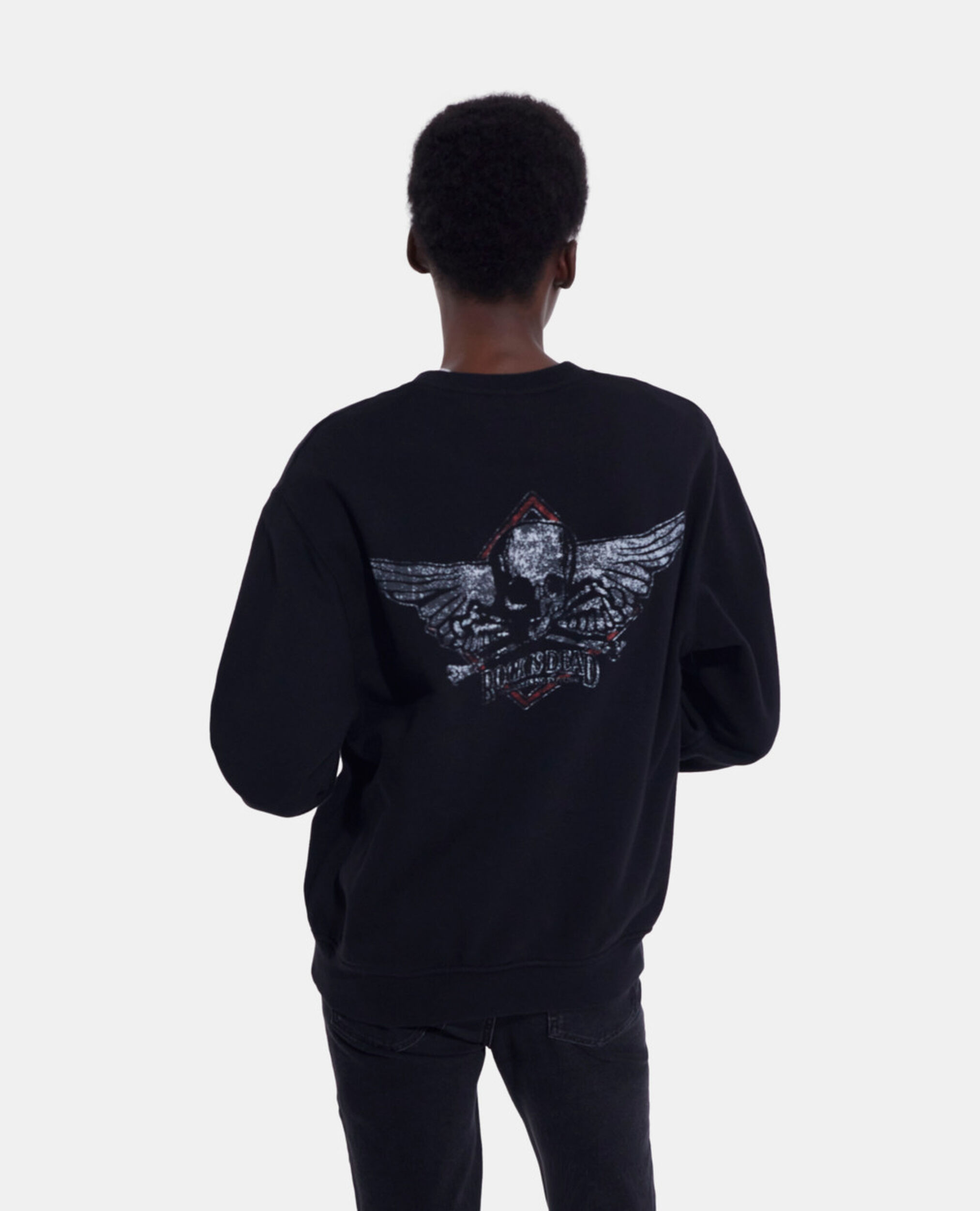 Black sweatshirt with screen print, BLACK WASHED, hi-res image number null