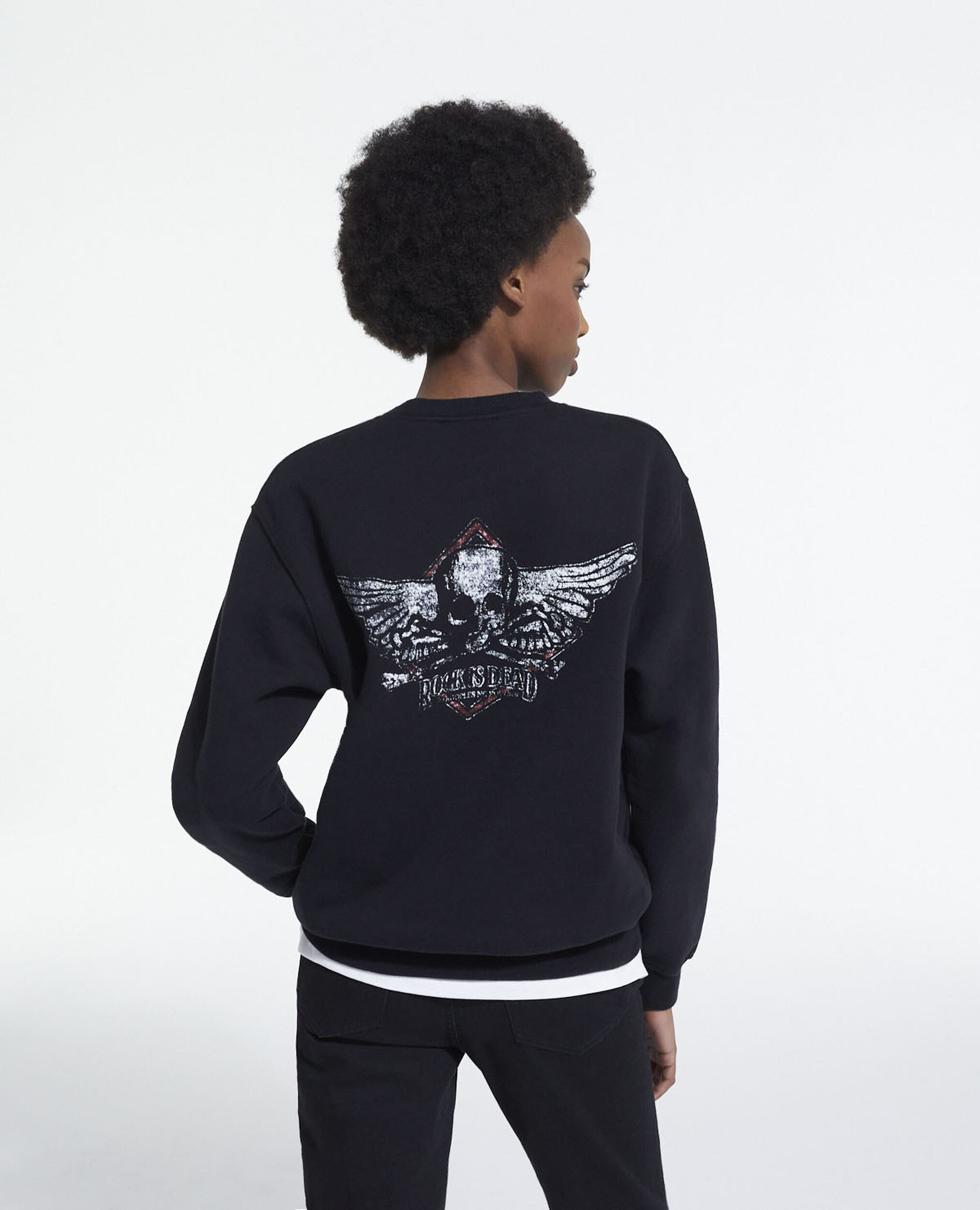 Black sweatshirt with screen print, BLACK WASHED, hi-res image number null