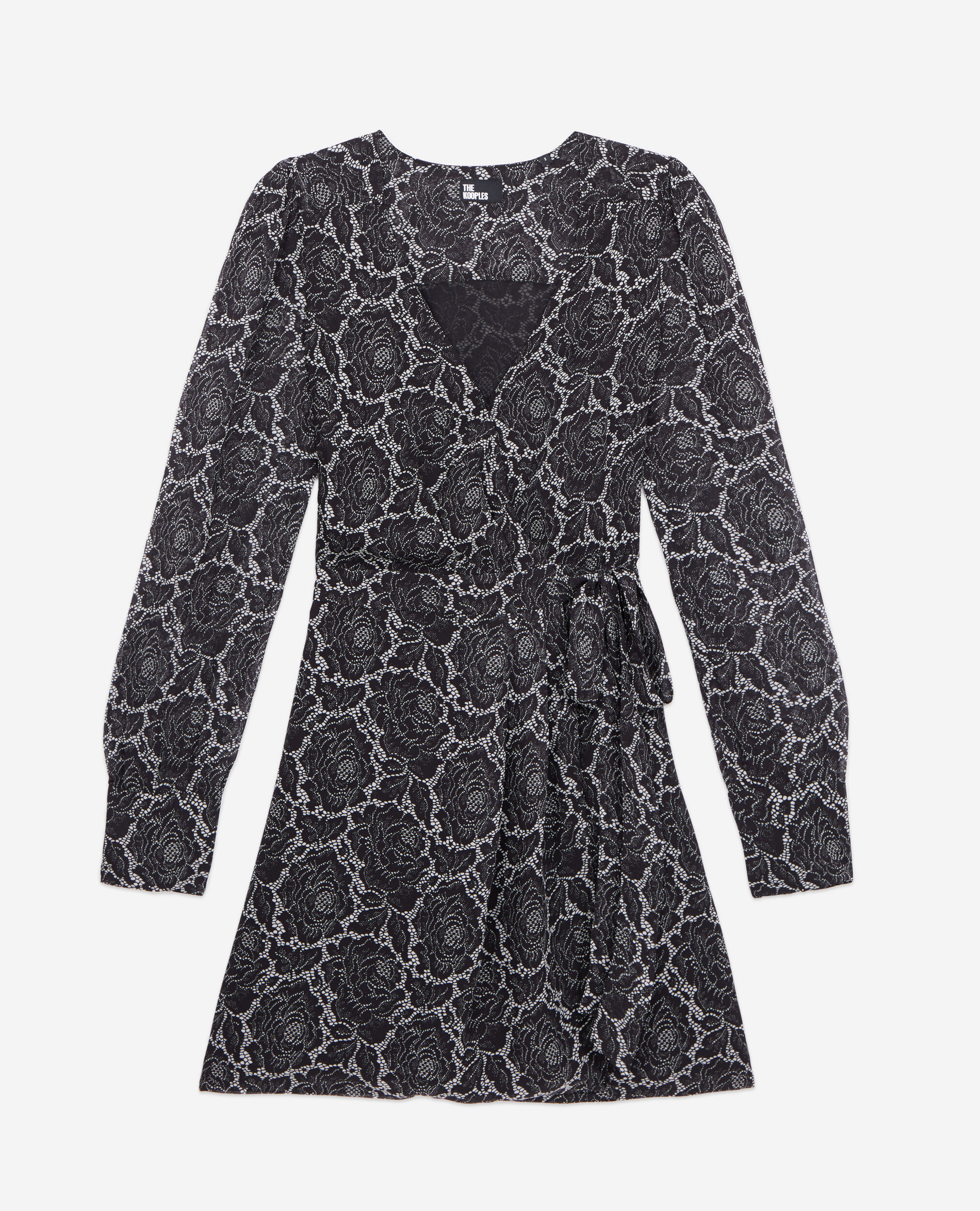 Kurzes Wickelkleid mit Print, BLACK, hi-res image number null