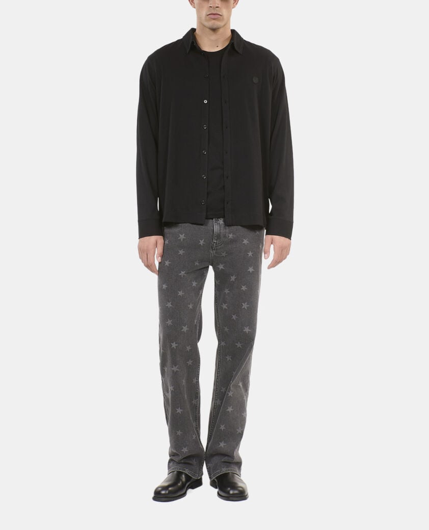 The Kooples HOMME BLACK WASHED t-shirt manches longues style chemise noir