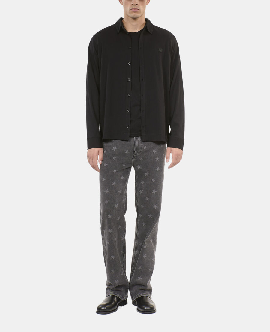 The Kooples HOMME BLACK WASHED t-shirt manches longues style chemise noir