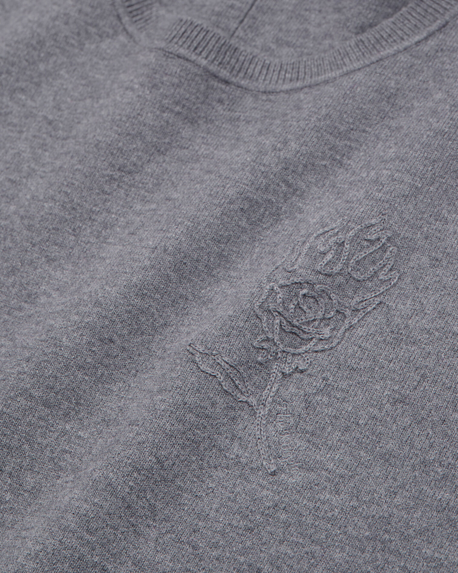 Pull en laine mélangée avec broderie gris, MELANGE GREY, hi-res image number null