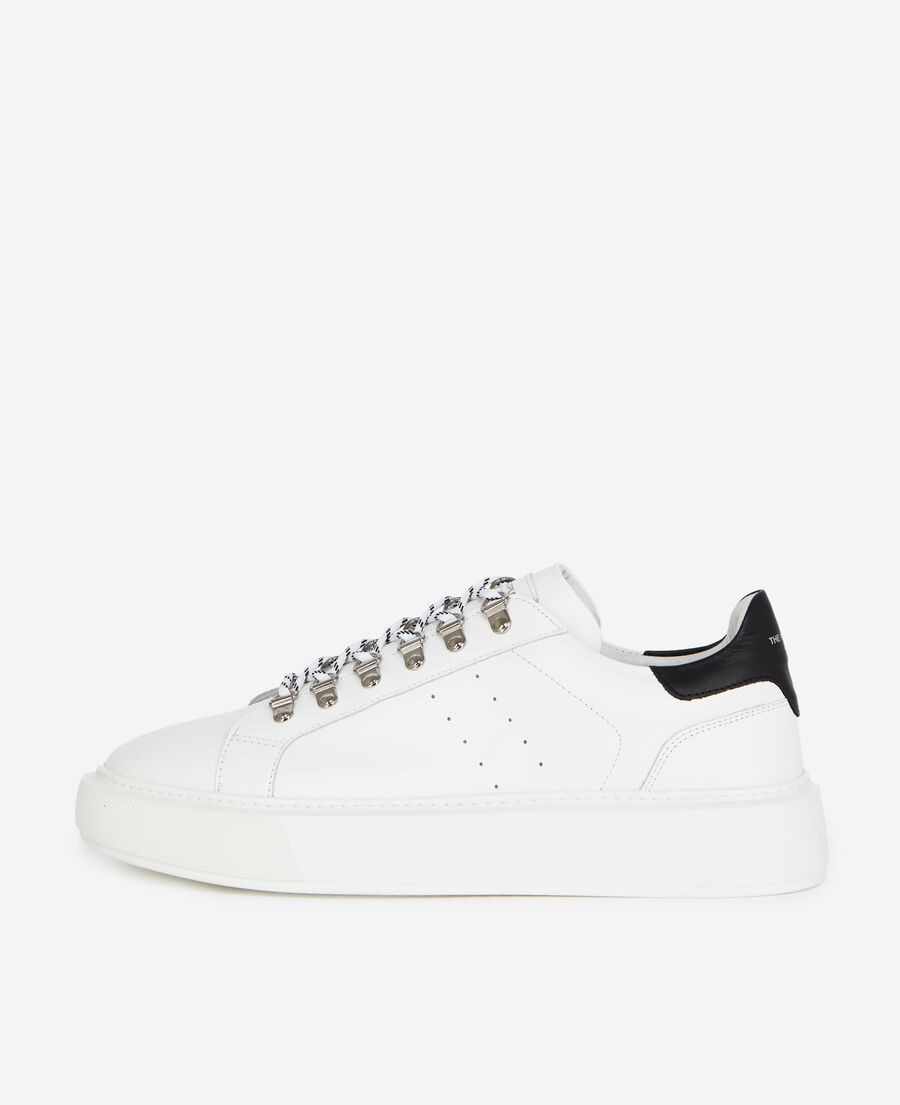 Flat white sneakers in leather with eyelets | The Kooples