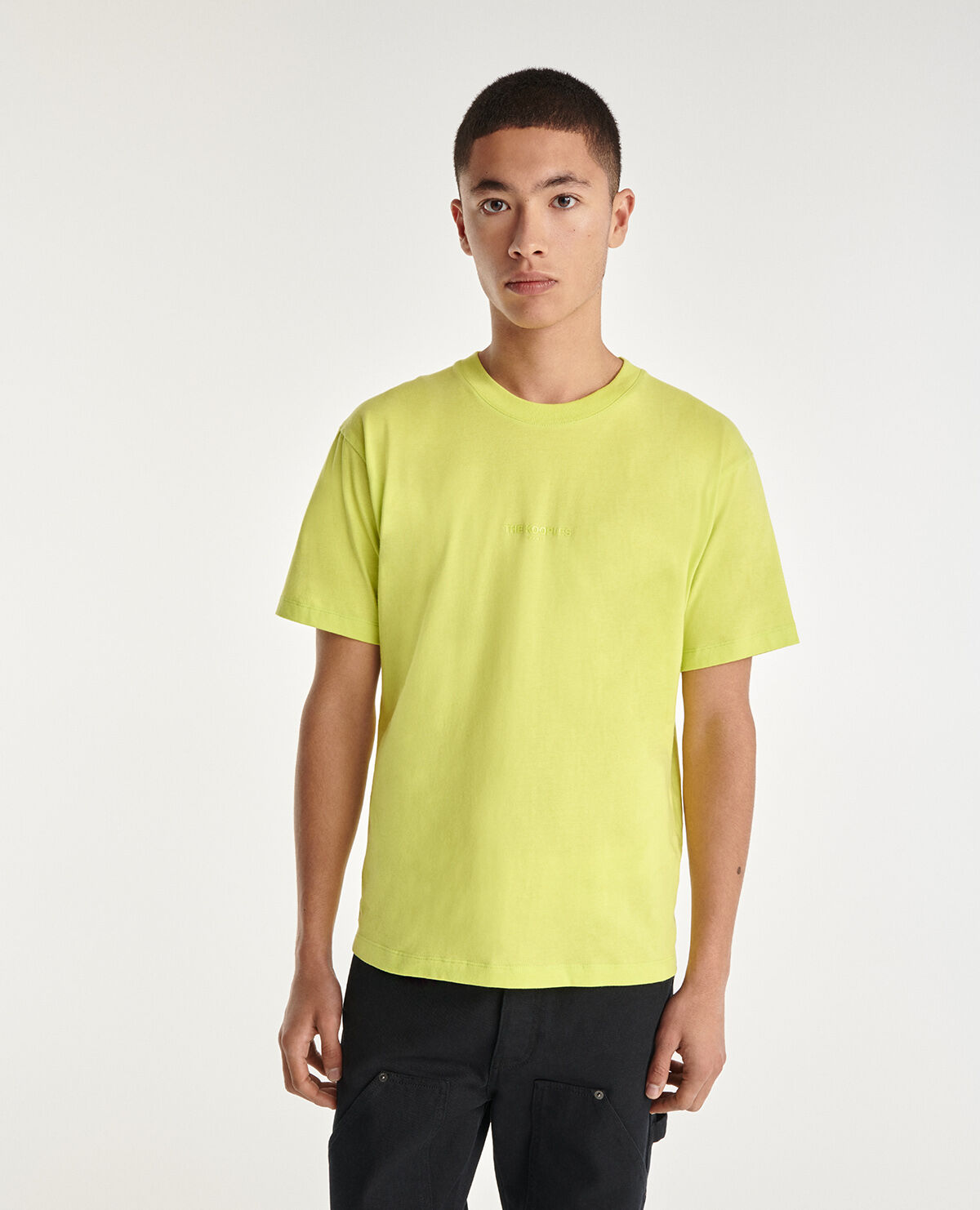 Yellow T shirt in cotton w fluorescent logo The Kooples US
